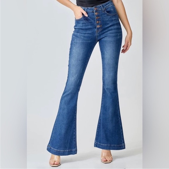 NWT Risen Button Fly Flare Distressed Jeans 13 or 31 - Picture 1 of 9